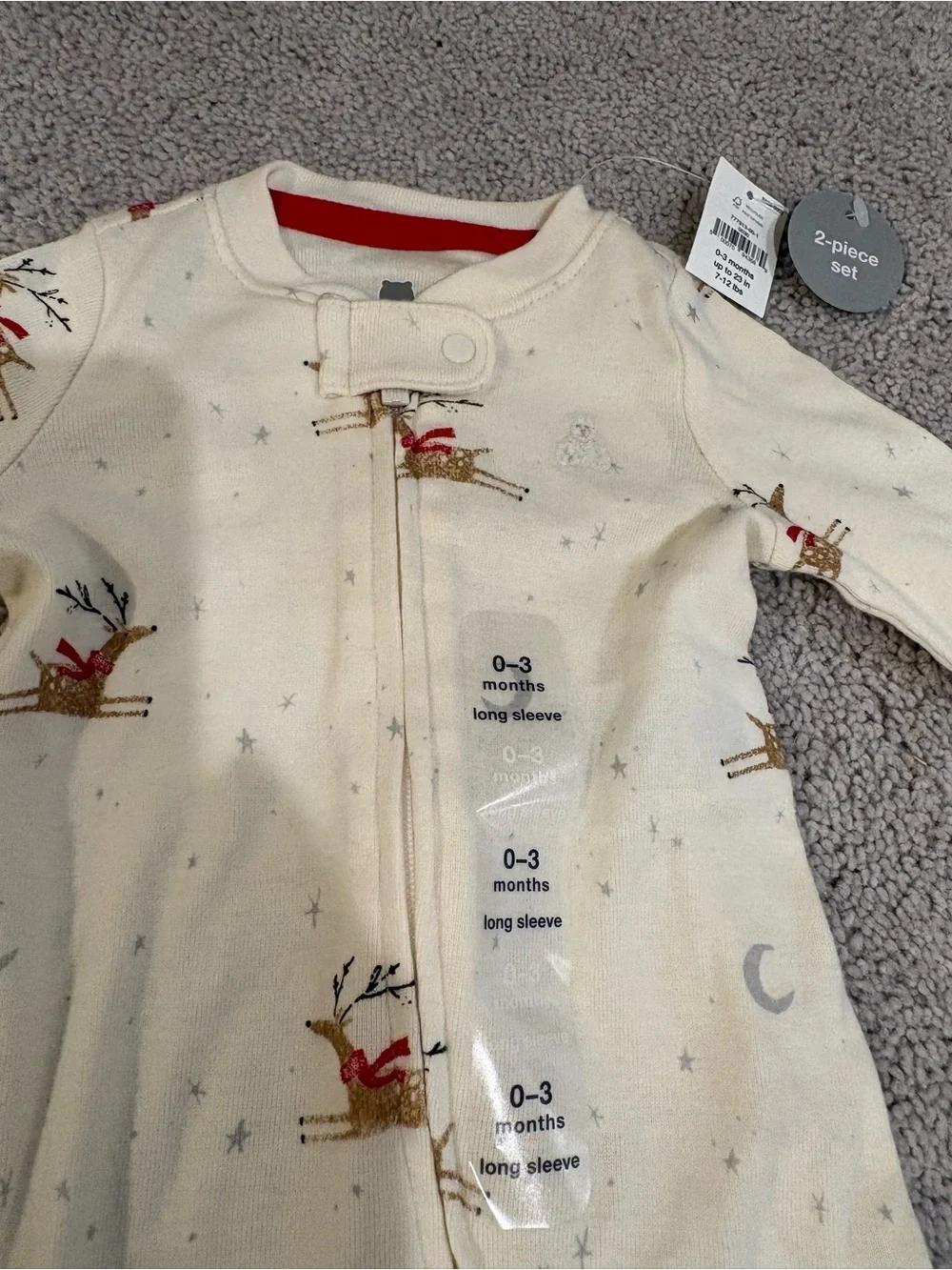 GAP Cream Footed One-Piece with Reindeer Print